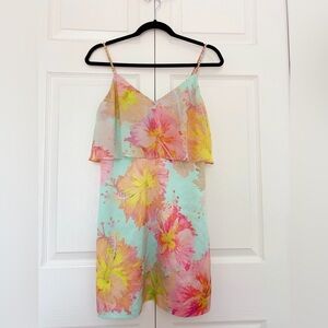 MARCIANO | Floral print satin chain spaguetti strips.